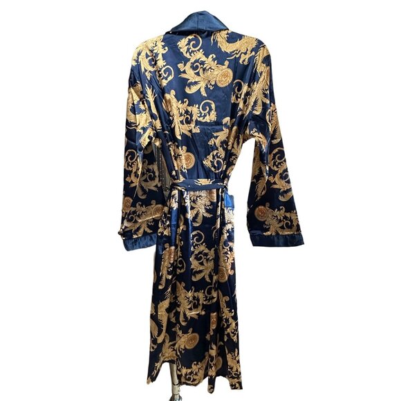 New in package Vernassa size XXL women’s blue gold wrap tie silky robe with belt - Picture 5 of 8